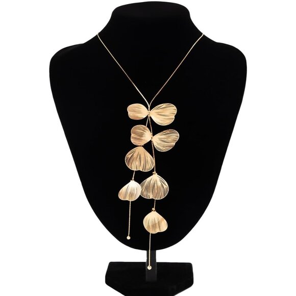 Women's Statement Gold Ginkgo Leaves Choker Long Tassel Beachy Party Necklace - Picture 7 of 9